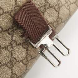 Pre Owned Gucci Beige/Brown GG Supreme Canvas Double Buckle Flap Messenger Bag
