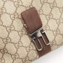 Pre Owned Gucci Beige/Brown GG Supreme Canvas Double Buckle Flap Messenger Bag