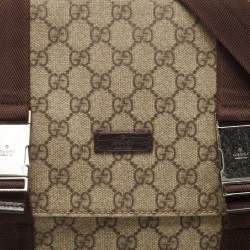 Pre Owned Gucci Beige/Brown GG Supreme Canvas Double Buckle Flap Messenger Bag