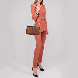 Pre Owned حقيبة غوتشي أوفيديا جلد وكانفاس جي جي سوبريم بيج/أبيض مورد بسلسلة