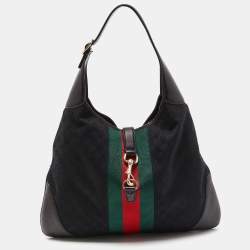 Pre Owned Gucci Black GG Canvas and Leather Large Jackie O Bouvier Hobo