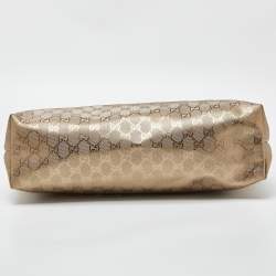 Pre Owned Gucci Gold GG Imprime Canvas and Leather Shopper Tote