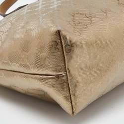 Pre Owned Gucci Gold GG Imprime Canvas and Leather Shopper Tote