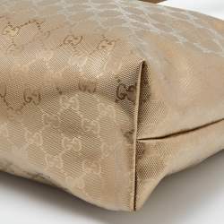 Pre Owned Gucci Gold GG Imprime Canvas and Leather Shopper Tote