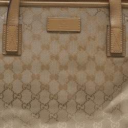 Pre Owned Gucci Gold GG Imprime Canvas and Leather Shopper Tote