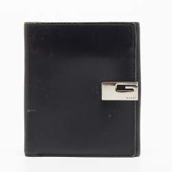 Gucci Black Leather Square G French Wallet