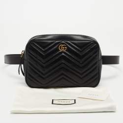 Pre Owned Gucci Black Matelassé Leather GG Marmont Belt Bag