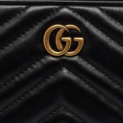 Pre Owned Gucci Black Matelassé Leather GG Marmont Belt Bag