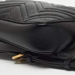 Pre Owned Gucci Black Matelassé Leather GG Marmont Belt Bag