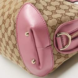 Pre Owned Gucci Beige/Pink GG Canvas and Leather Heart Bit Satchel