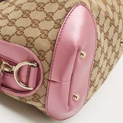 Pre Owned Gucci Beige/Pink GG Canvas and Leather Heart Bit Satchel