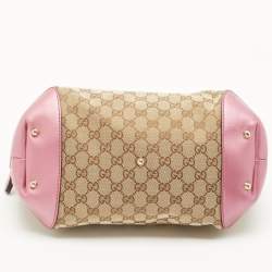 Pre Owned Gucci Beige/Pink GG Canvas and Leather Heart Bit Satchel