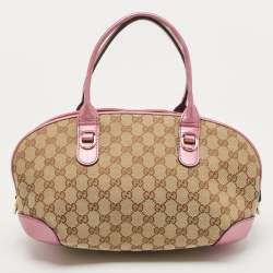 Pre Owned Gucci Beige/Pink GG Canvas and Leather Heart Bit Satchel