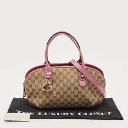 Pre Owned Gucci Beige/Pink GG Canvas and Leather Heart Bit Satchel
