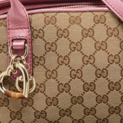 Pre Owned Gucci Beige/Pink GG Canvas and Leather Heart Bit Satchel