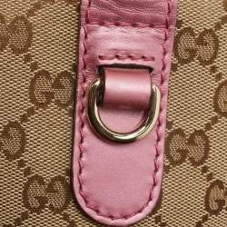 Pre Owned Gucci Beige/Pink GG Canvas and Leather Heart Bit Satchel