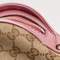 Pre Owned Gucci Beige/Pink GG Canvas and Leather Heart Bit Satchel