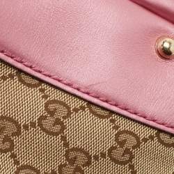 Pre Owned Gucci Beige/Pink GG Canvas and Leather Heart Bit Satchel