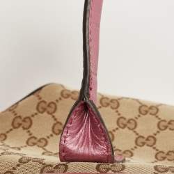 Pre Owned Gucci Beige/Pink GG Canvas and Leather Heart Bit Satchel