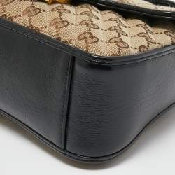 Gucci Beige/Black Diagonal Quilt GG Canvas and Leather Mini GG Marmont Top Handle Bag