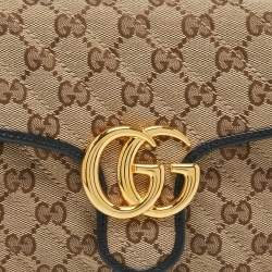 Gucci Beige/Black Diagonal Quilt GG Canvas and Leather Mini GG Marmont Top Handle Bag
