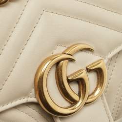 Gucci Off White Matelassé Leather Mini GG Marmont Shoulder Bag