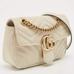 Gucci Off White Matelassé Leather Mini GG Marmont Shoulder Bag