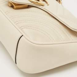 Gucci Off White Matelassé Leather Mini GG Marmont Shoulder Bag