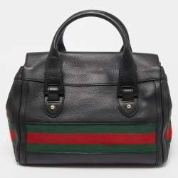 Pre Owned Gucci Black Leather Heritage Web Satchel  