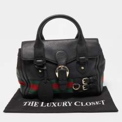 Pre Owned Gucci Black Leather Heritage Web Satchel  