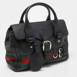 Pre Owned Gucci Black Leather Heritage Web Satchel  
