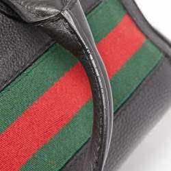 Pre Owned Gucci Black Leather Heritage Web Satchel  