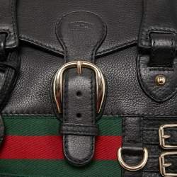 Pre Owned Gucci Black Leather Heritage Web Satchel  