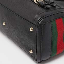 Pre Owned Gucci Black Leather Heritage Web Satchel  