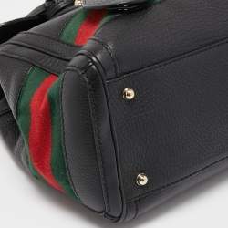 Pre Owned Gucci Black Leather Heritage Web Satchel  