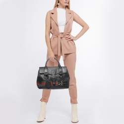 Pre Owned Gucci Black Leather Heritage Web Satchel  