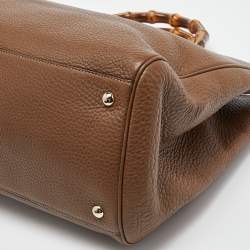 Pre Owned Gucci Brown Leather Large Bamboo Shopper Tote