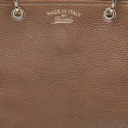 Pre Owned Gucci Brown Leather Large Bamboo Shopper Tote