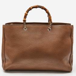 Pre Owned Gucci Brown Leather Large Bamboo Shopper Tote