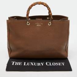 Pre Owned Gucci Brown Leather Large Bamboo Shopper Tote