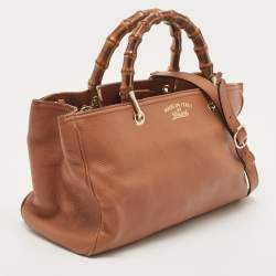 Pre Owned Gucci Brown Leather Medium Bamboo Shopper Tote