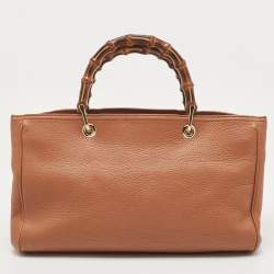 Pre Owned Gucci Brown Leather Medium Bamboo Shopper Tote