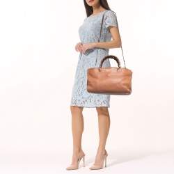Pre Owned Gucci Brown Leather Medium Bamboo Shopper Tote