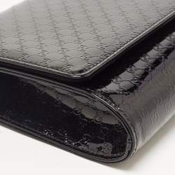 Pre Owned Gucci Black Microguccissima Patent Leather Medium Broadway Clutch
