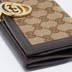 Gucci Beige/Brown GG Canvas and Leather Interlocking Icon Flap Continental Wallet