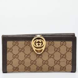 Gucci Beige/Brown GG Canvas and Leather Interlocking Icon Flap Continental Wallet