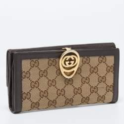 Gucci Beige/Brown GG Canvas and Leather Interlocking Icon Flap Continental Wallet