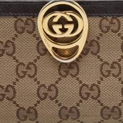 Gucci Beige/Brown GG Canvas and Leather Interlocking Icon Flap Continental Wallet