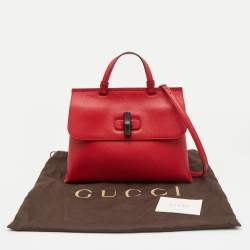 Pre Owned Gucci Red Leather Medium Bamboo Daily Top Handle Bag
