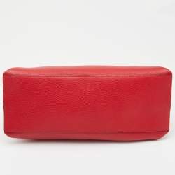 Pre Owned Gucci Red Leather Medium Bamboo Daily Top Handle Bag